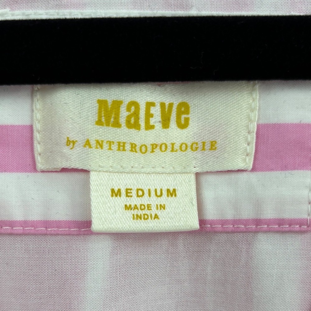 Maeve Anthropologie Pink White Striped V-Neck Puff Sleeve Midi Kaftan Dress M - Picture 2 of 3